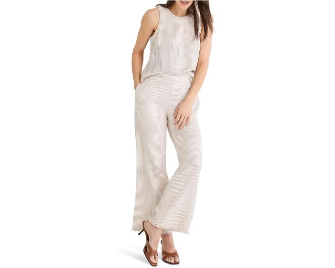 Широкие брюки NIC+ZOE Petite из марлевки в полоску с эластичной талией