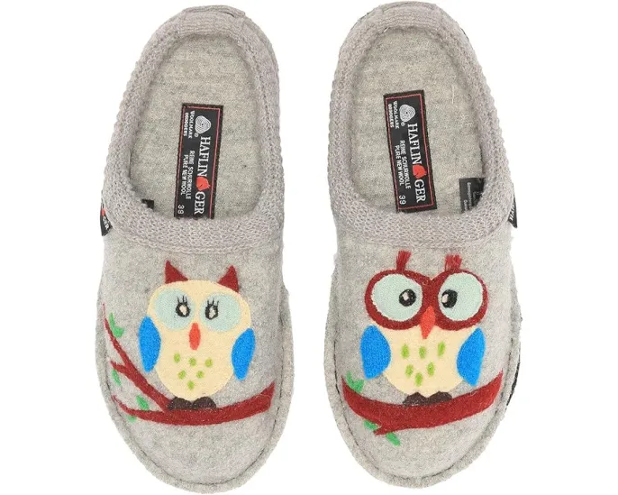 Сабо Haflinger Olivia из вареной шерсти с совой