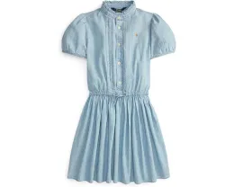 Платье Polo Ralph Lauren Kids из индиго хлопкового шамбри с оборками и вышитым пони
