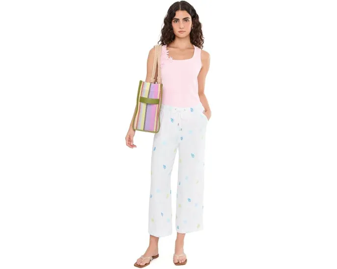 Lilly Pulitzer укороченные льняные брюки Brawley с поясом на кулиске