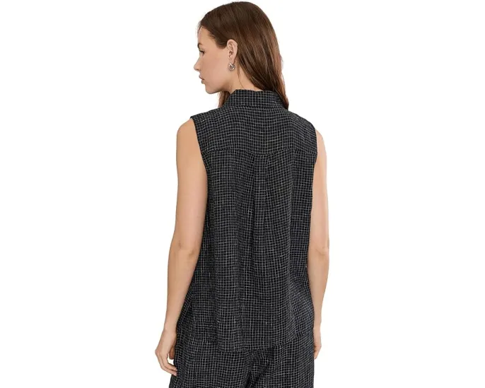 Рубашка с классическим воротником из органического льна Grid от Eileen Fisher