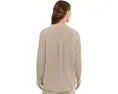 Puckered Organic Linen Stripe Mandarin Collar Shirt