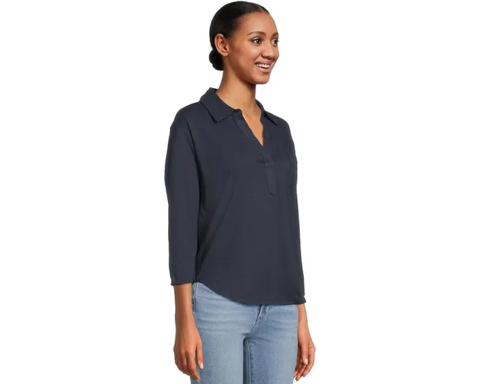 Футболка L.L.Bean из хлопка и льна с разрезным воротником и карманом