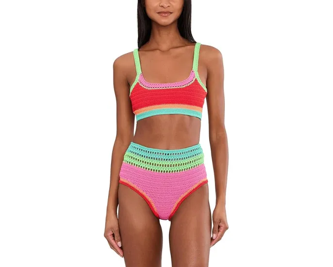 Кроп-топ Milana с цветными блоками и воротником лодочкой из смесового нейлона