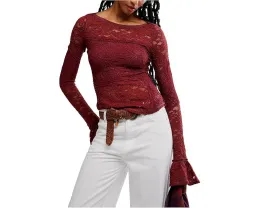 Free People Блуза с длинным рукавом и кружевными вставками