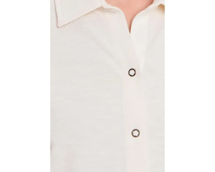 Футболка Lilla P Elbow Sleeve Button Down с воротником и застежкой на пуговицы