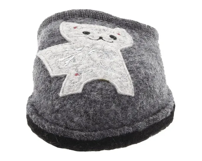 Тапочки Haflinger Lizzy из вареной шерсти с аппликацией кошки