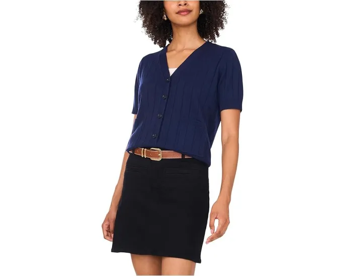 Vince Camuto кардиган Rib Short Sleeve V Neck с карманами