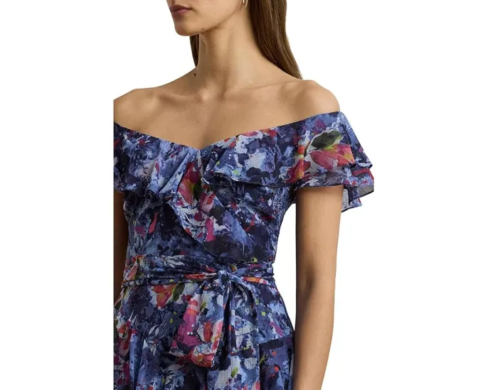 Lauren Ralph Lauren коктейльное платье с открытыми плечами и принтом из переработанного полиэстера