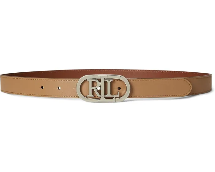 Двусторонний узкий кожаный ремень Lauren Ralph Lauren с овальной пряжкой
