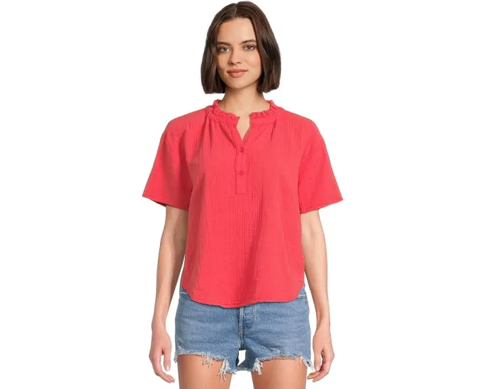 Хлопковая блуза Mod-o-doc с коротким рукавом и воротником-жабо