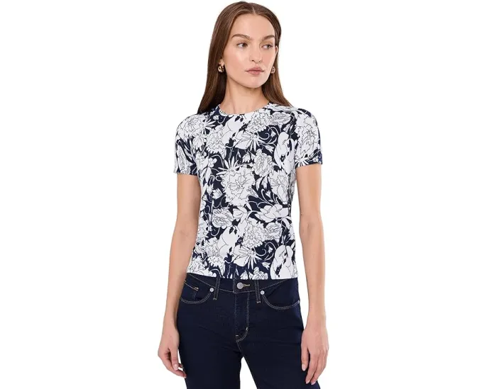 Цветочный короткий рукав Lauren Ralph Lauren из хлопковой смеси с воротником-гольф