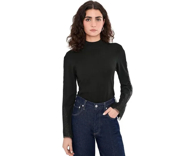 Блуза с высоким воротником и расклешенным рукавом с пайетками Vince Camuto