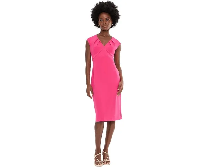Платье Trina Turk Cap Sleeve V-Neck приталенного кроя из стрейч-крепа