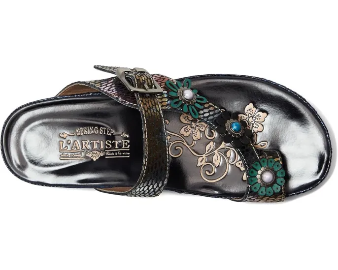 Сандалии Kindness с узором под змею и объемными цветами