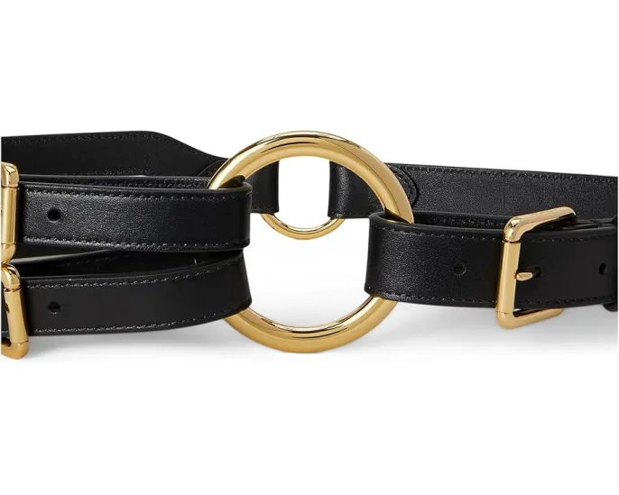 Кожаный ремень Lauren Ralph Lauren с тремя полосками и кольцом