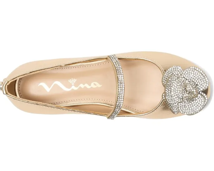 Балетки Izzy для девочек с кристаллами и цветочным декором на эластичной лямке