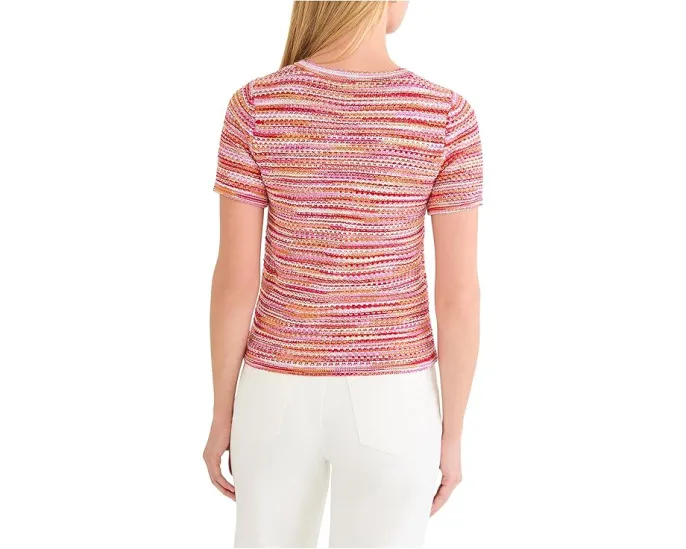 Свитер NIC+ZOE Spacedye с рельефным узором и коротким рукавом