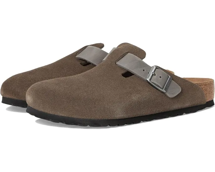 Клоги Birkenstock Boston из замши и промасленной кожи с пробковой стелькой