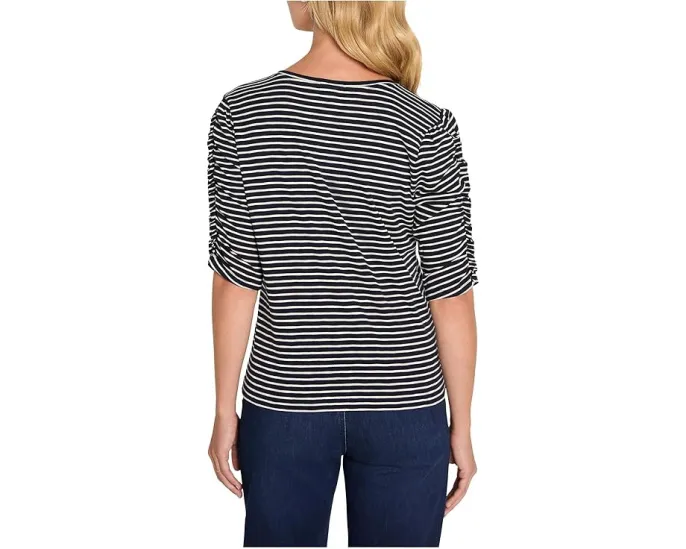 Футболка NIC+ZOE Striped Ruched Elbow Sleeve с присборенными рукавами