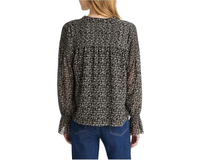 Топ Madewell Lizzy Top с V-образным вырезом и прозрачными длинными рукавами