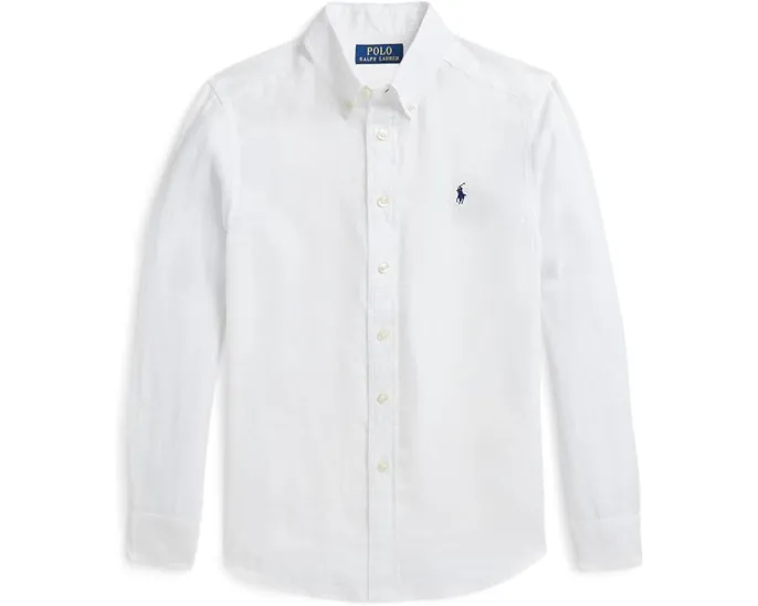 Рубашка Polo Ralph Lauren Kids Linen с манжетами и вышивкой