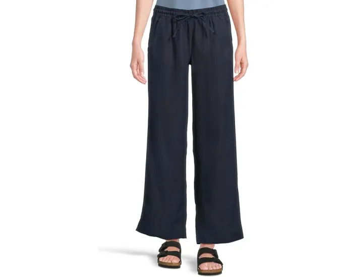 Полосковые брюки L.L.Bean Premium Linen Breezy с поясом на резинке и прямым кроем