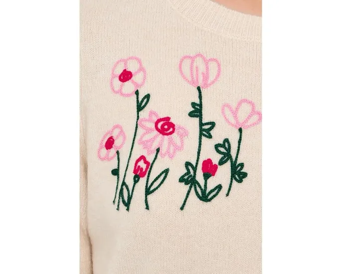 Свитер CeCe с длинными рукавами и цветочной вышивкой