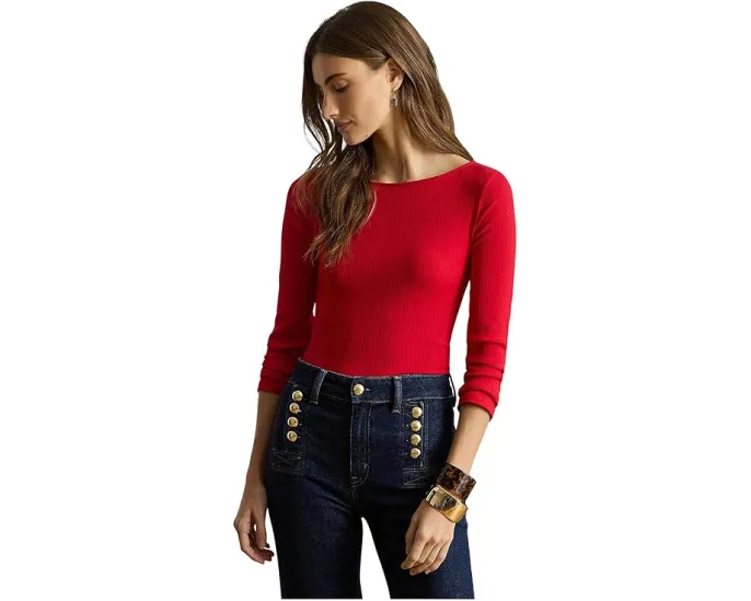 Футболка Rib-Knit Cotton-Blend Boatneck с ребристой вязкой Lauren Ralph Lauren