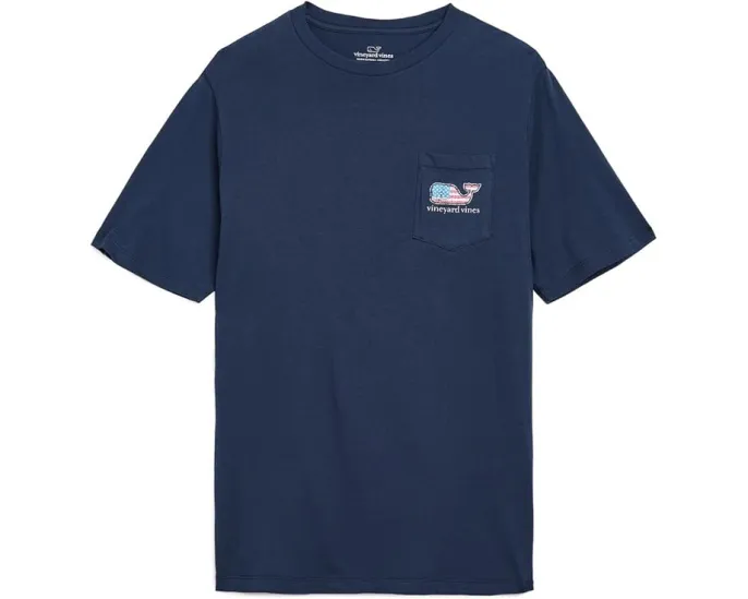 Детский футболка Vineyard Vines Flag Whale с карманом и коротким рукавом