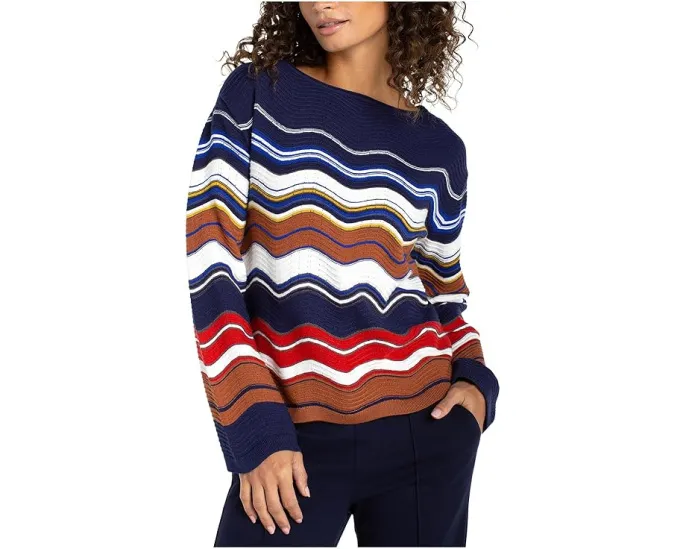Свитер Liverpool Los Angeles с лодочкой и ажурным подолом в разноцветную полоску