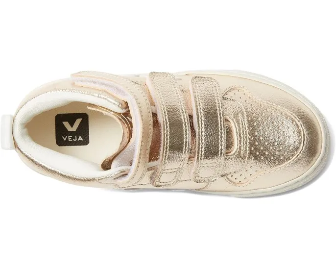 Кроссовки VEJA Small V-10 Mid Chromefree для детей с золотистым верхом и застежкой на липучке