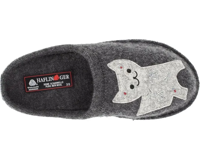 Тапочки Haflinger Lizzy из вареной шерсти с аппликацией кошки