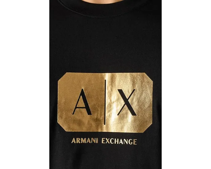 Футболка Armani Exchange черная с золотым логотипом из мягкого хлопка