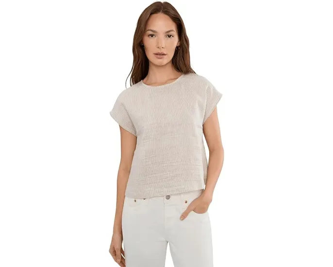 Топ Eileen Fisher Petite Striped с круглым вырезом из органического льна