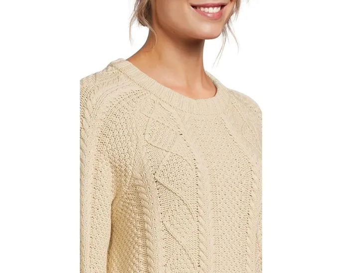 Хлопковый свитер Fisherman Crewneck Signature L.L.Bean бежевого цвета