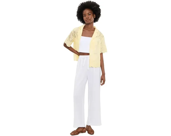 Повседневная рубашка с отложным воротником и коротким рукавом Vince Camuto Lemon Cream
