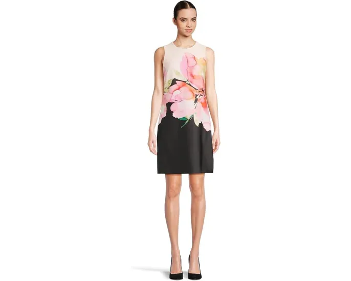 Платье Calvin Klein Scuba Foral Sheath с цветочным принтом и застежкой-молнией на спине