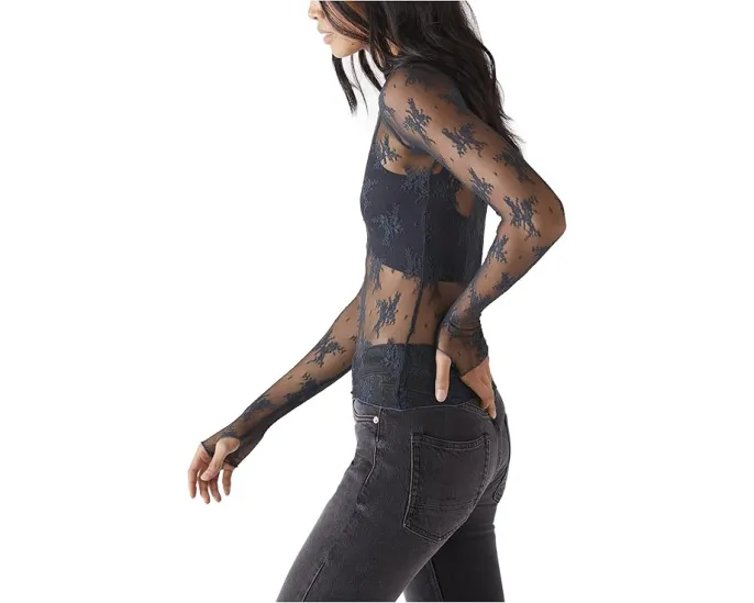 Топ Free People Lady Lux Layering с вышивкой и прозрачными рукавами