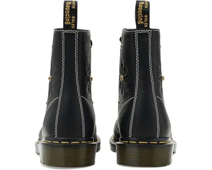 Ботинки Dr. Martens 1460 Pascal Flower с цветочным принтом и желтой строчкой