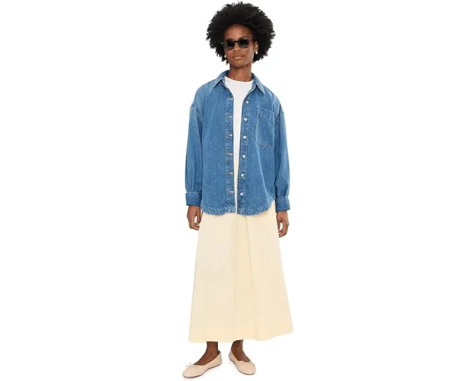 Free People Джинсовая рубашка Ashley We The Free с рукавами баллон