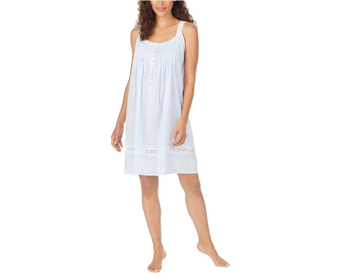 Eileen West Cotton Dobby Stripe Woven Sleeveless Short Nightgown ночная сорочка из хлопка с кружевом