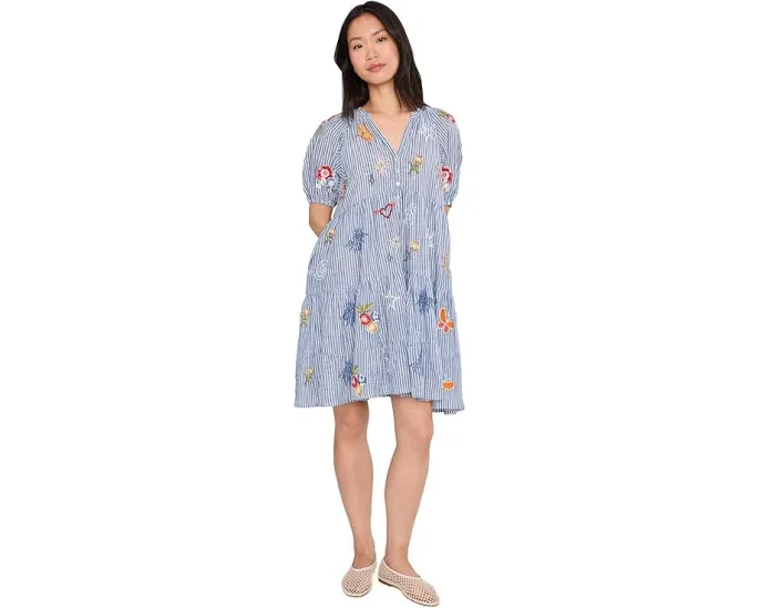 Karyn Seo Платье Karia в полоску с вышивкой и ярусной юбкой