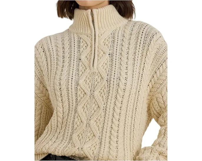 Lauren Ralph Lauren полувер с высоким воротником и молнией на четверть из аранской вязки