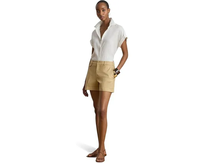 Шорты со складками из двустороннего хлопка от Lauren Ralph Lauren