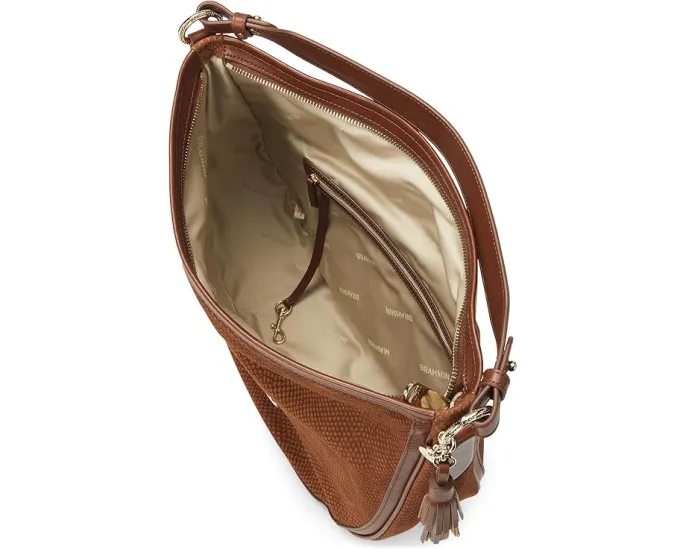 Сумка через плечо Kathleen с широким мягким ремнем и змеиным тиснением Brahmin