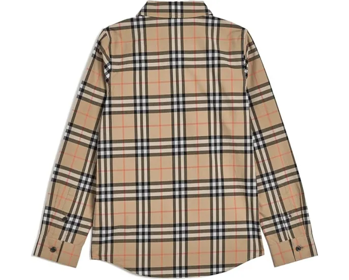 Длинная рубашка Owen Check в клетку Sand от Burberry Kids