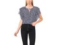Блузка CeCe с принтом, воротником на завязках и двойными оборками на рукавах