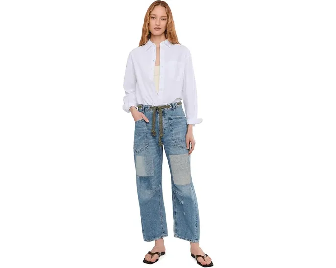 Джинсы We The Free Moxie с зауженным силуэтом и эффектом потертостей Free People