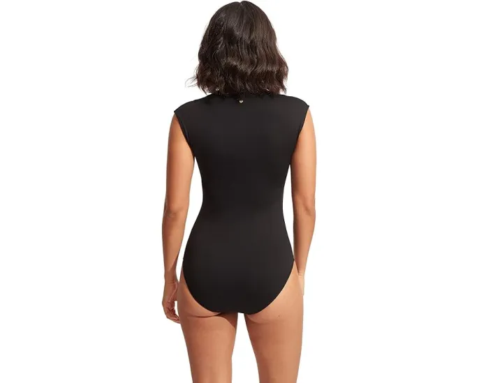 Цельный купальник Seafolly Collective с застежкой-молнией спереди и рукавами реглан